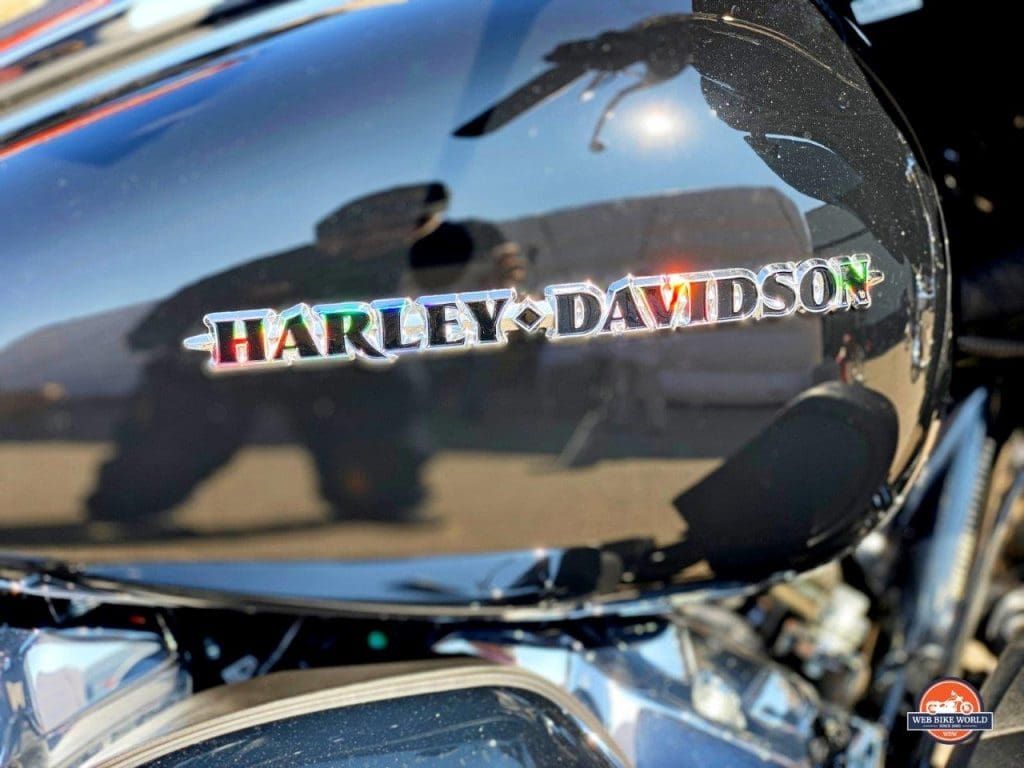 A Harley Davidson gas tank emblem.