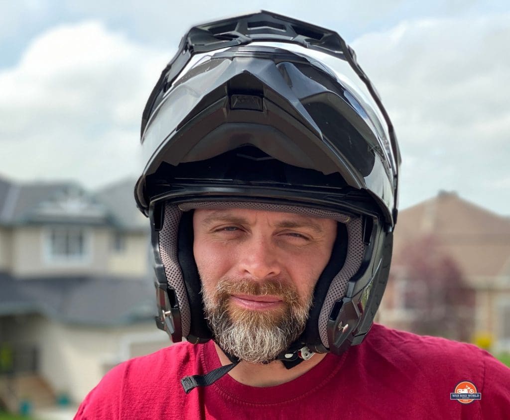 Front facing photo of Touratech Aventuro Traveller helmet.