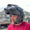 Rider wearing the Touratech Aventuro Traveller helmet.