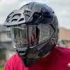 Angle view of the Touratech Aventuro Traveller Carbon helmet.