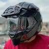 Touratech Aventuro Traveller Carbon helmet with closed visor.