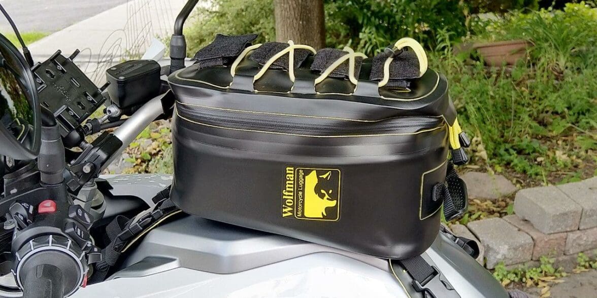 Wolfman Blackhawk Motorcycle Tank Bag WP on motorcycle