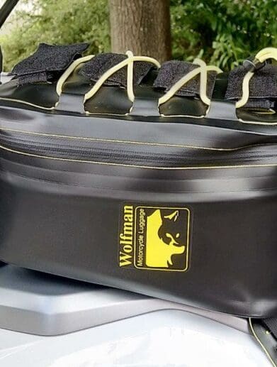 Wolfman Blackhawk Motorcycle Tank Bag WP on motorcycle