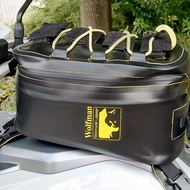 Wolfman Blackhawk Motorcycle Tank Bag WP on motorcycle