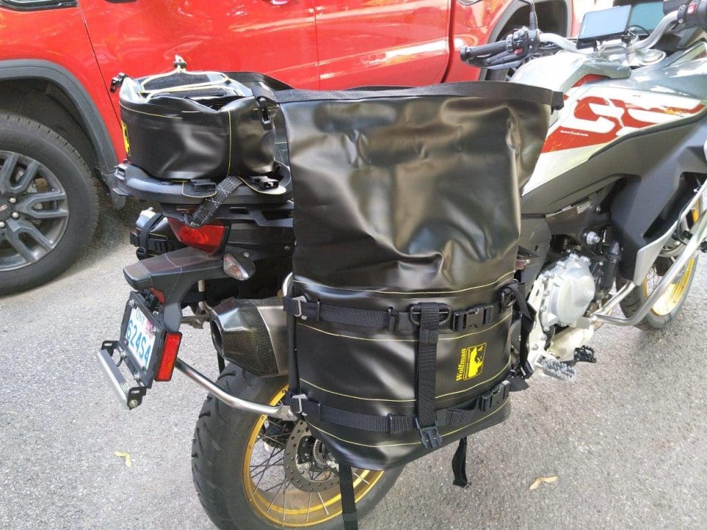 Wolfman Expedition Saddle Bag mounted on motorcycle