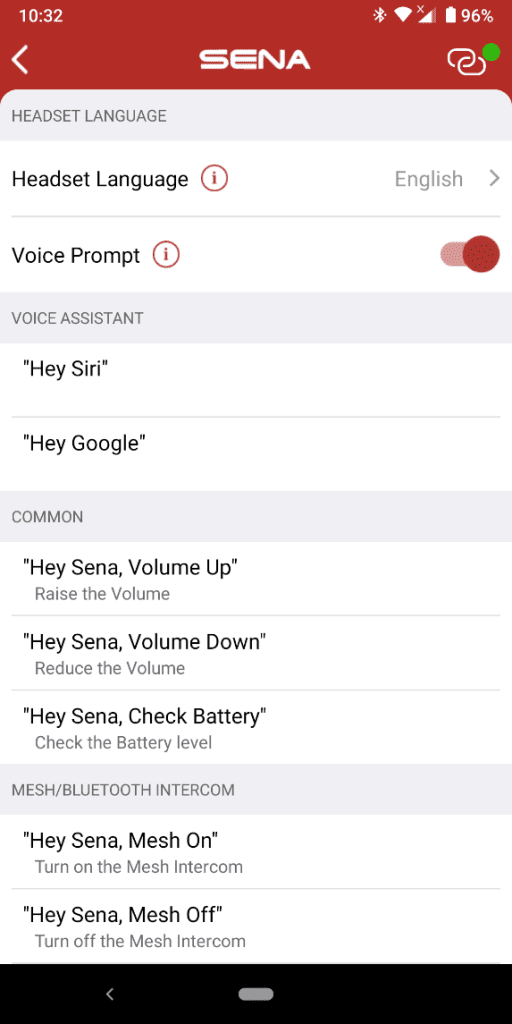 Sena Series 50 voice commands