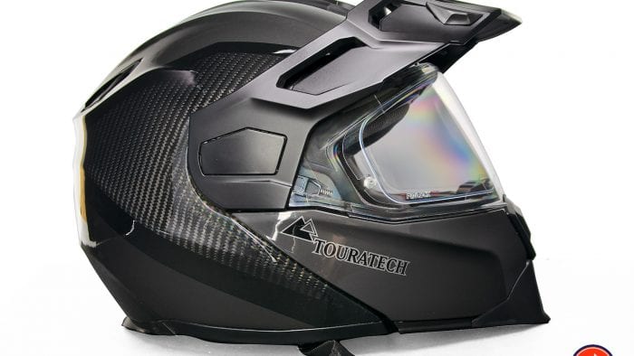 Side view of the Touratech Aventuro Traveller Carbon helmet.