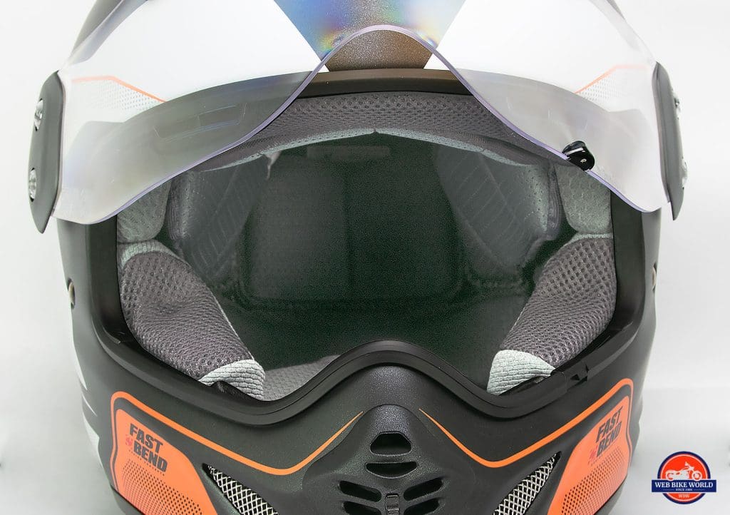 The interior of the Arai XD-4 helmet is shown looking inwards from the eyeport.