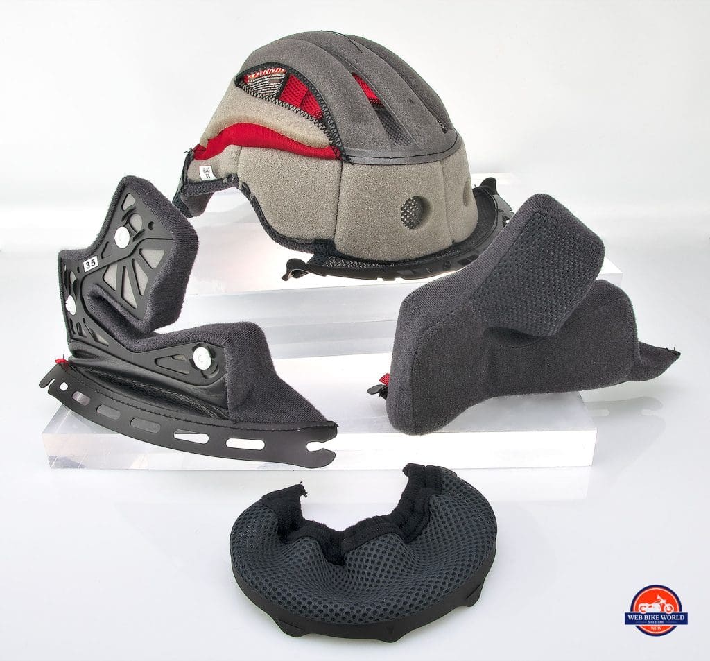 The interior comfort liners from the Shoei Hornet X2 helmet.