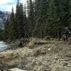 Jim Pruner on his KTM 790 Adventure riding off road near Yaha Tinda Ranch, Alberta.