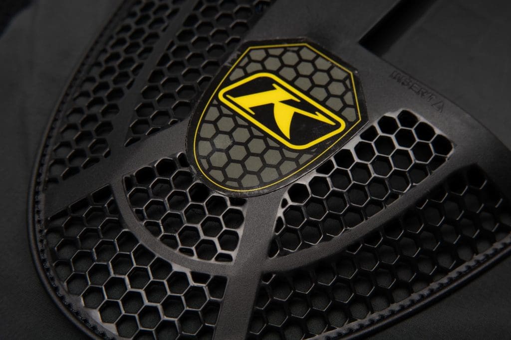 Closeup logo of Klim Ai-1 airbag vest