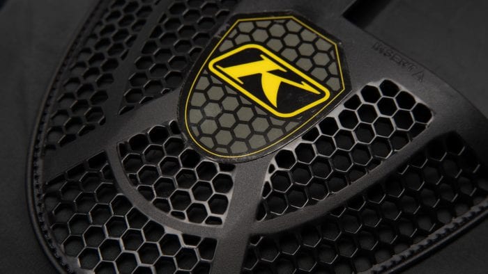 Closeup logo of Klim Ai-1 airbag vest Closeup logo of Klim Ai-1 airbag vest