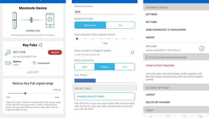 Monimoto GPS Tracker firmware and app settings