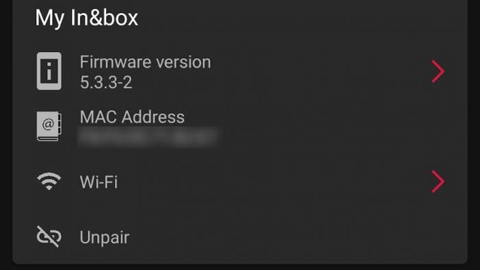 My In&box app account settings screen My In&box app account settings screen