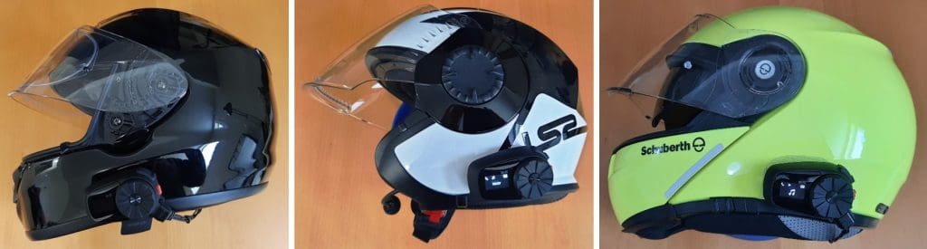 Sena 5S Bluetooth System installed on various helmets