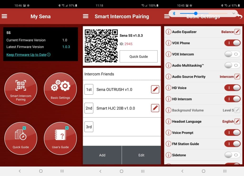 Sena 5S Bluetooth System software settings