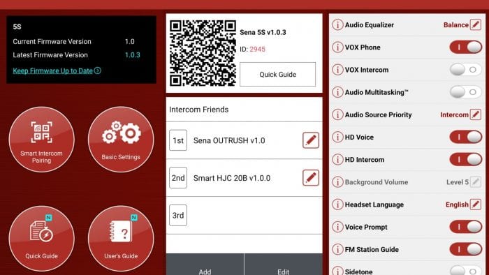 Sena 5S Bluetooth System software settings Sena 5S Bluetooth System software settings