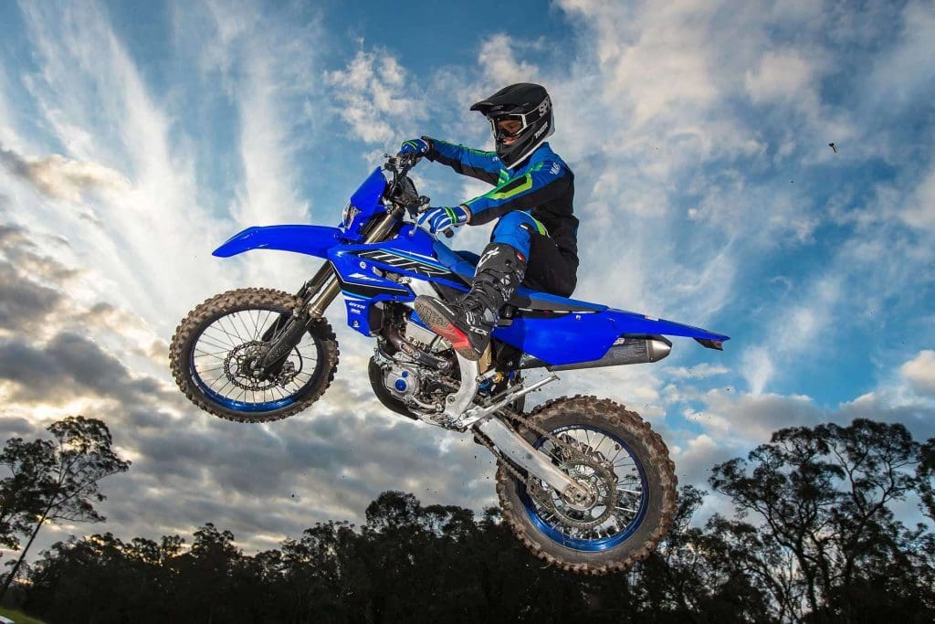 2021 Yamaha WR450F, blue. Flying high.