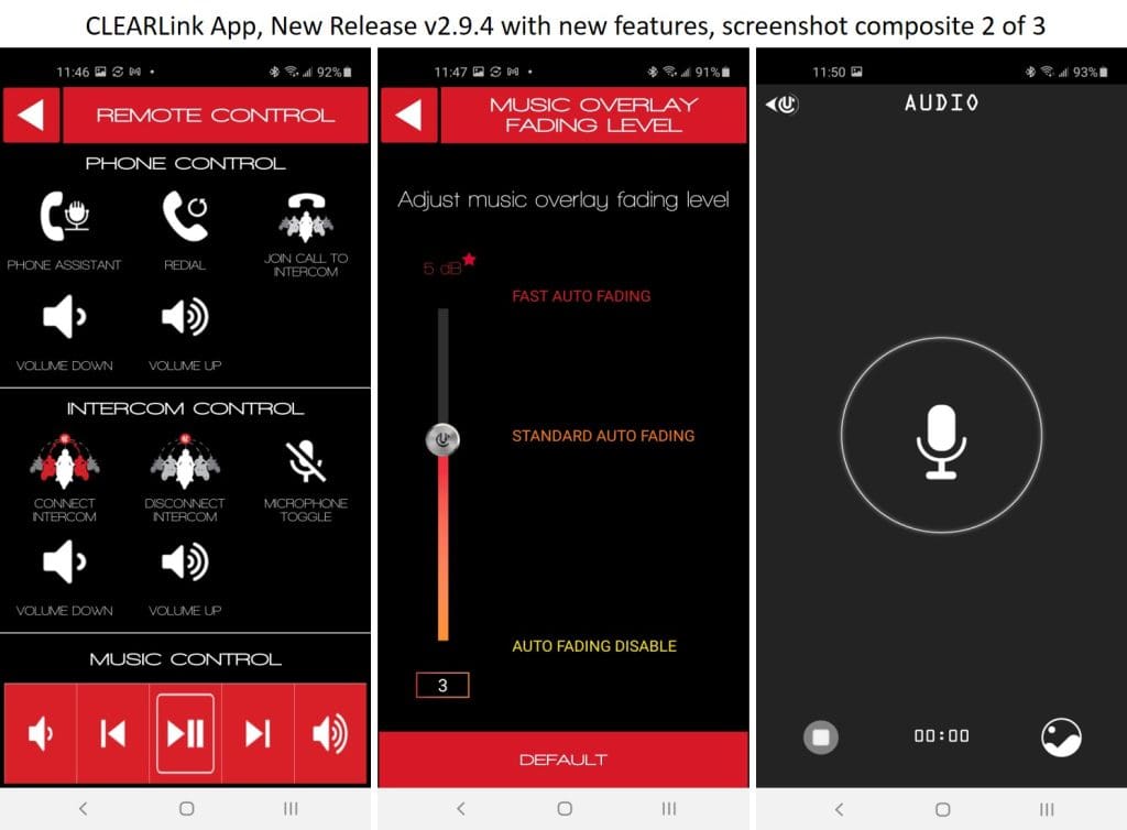 CLEARlink app audio settings screen