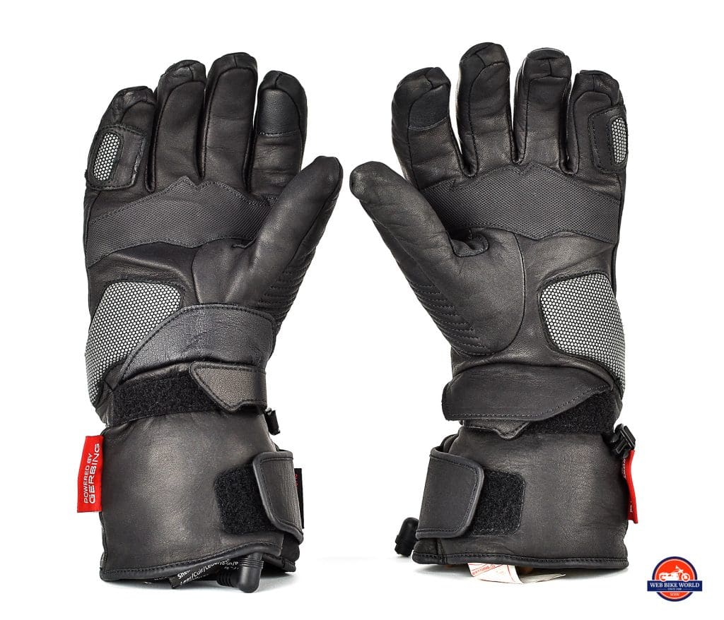 The Gerbing Vanguard heated motorcycle gloves underside view.