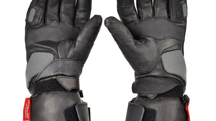 The Gerbing Vanguard heated motorcycle gloves underside view. The Gerbing Vanguard heated motorcycle gloves underside view.