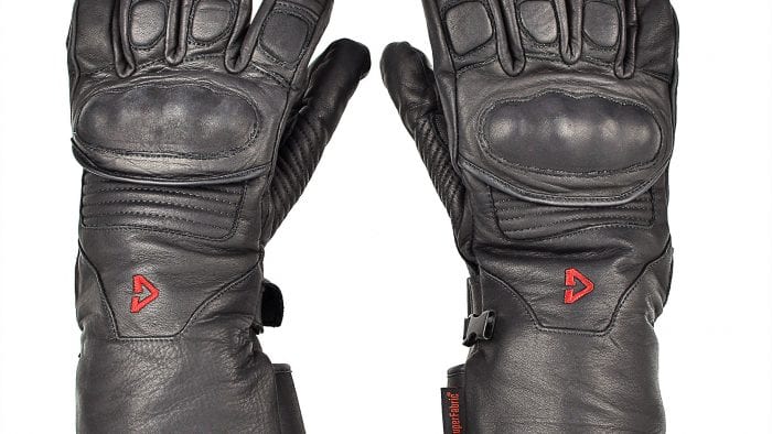 The Gerbing Vanguard heated motorcycle gloves top view. The Gerbing Vanguard heated motorcycle gloves top view.