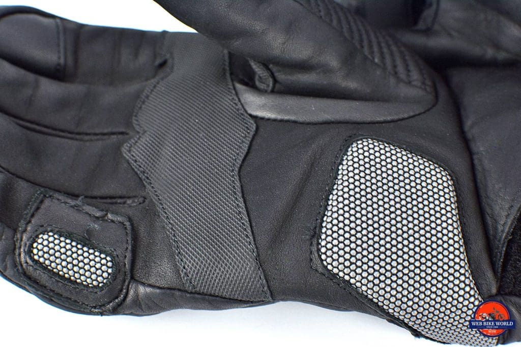 Superfabric patches on the Gerbing Vanguard heated motorcycle gloves.
