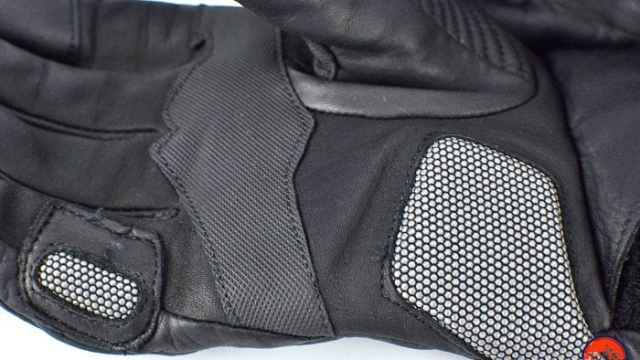 Superfabric patches on the Gerbing Vanguard heated motorcycle gloves.