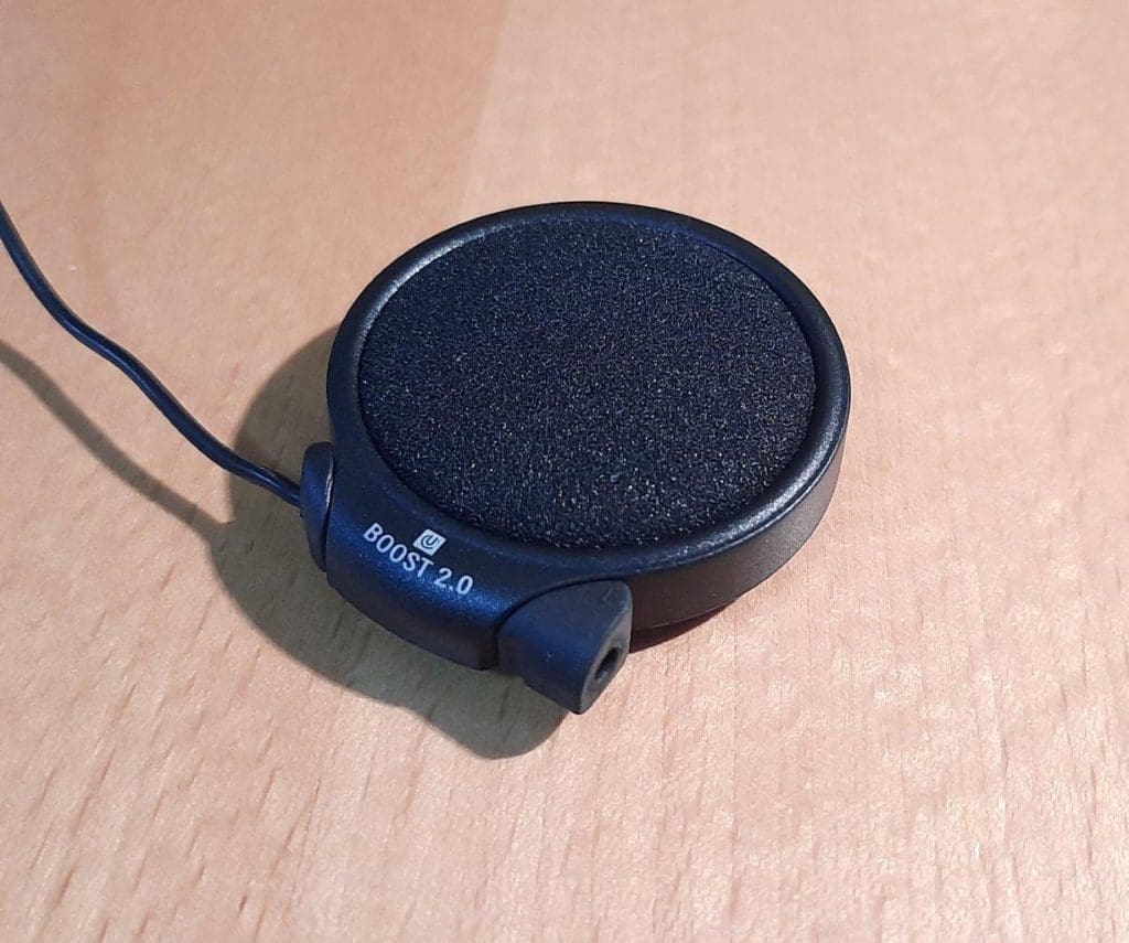Close up of UClear AMPGo2 speaker on table