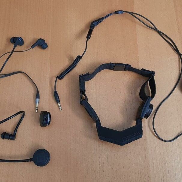 iASUS Stealth Throat microphone laid out on table