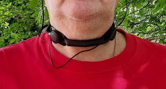 Rider wearing iASUS Stealth Throat microphone Rider wearing iASUS Stealth Throat microphone