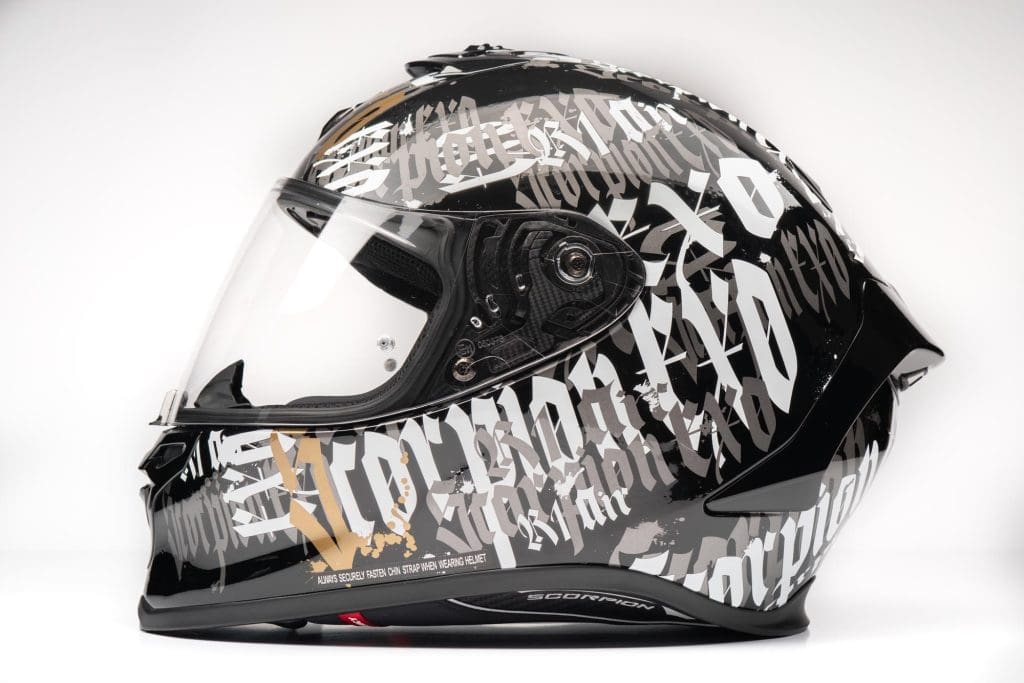 Side view of Scorpion EXO R1 helmet