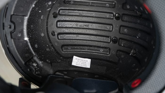 Interior padding removed from the EXO-R1 Air showing channels for ventilation