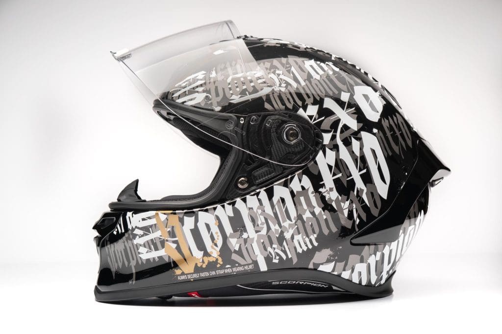 Side view of EXO-R1 Air visor in the fully opened position