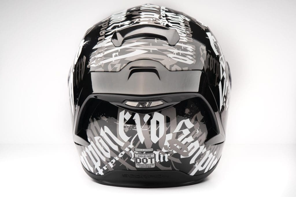 Rear view of Scorpion EXO R1 helmet