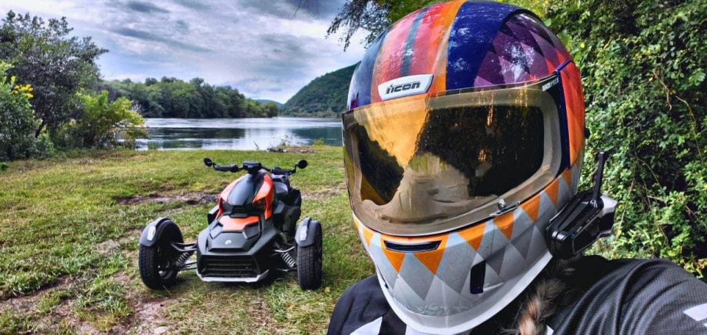 Rider taking selfie with Can-Am Ryker 900 Rally Edition