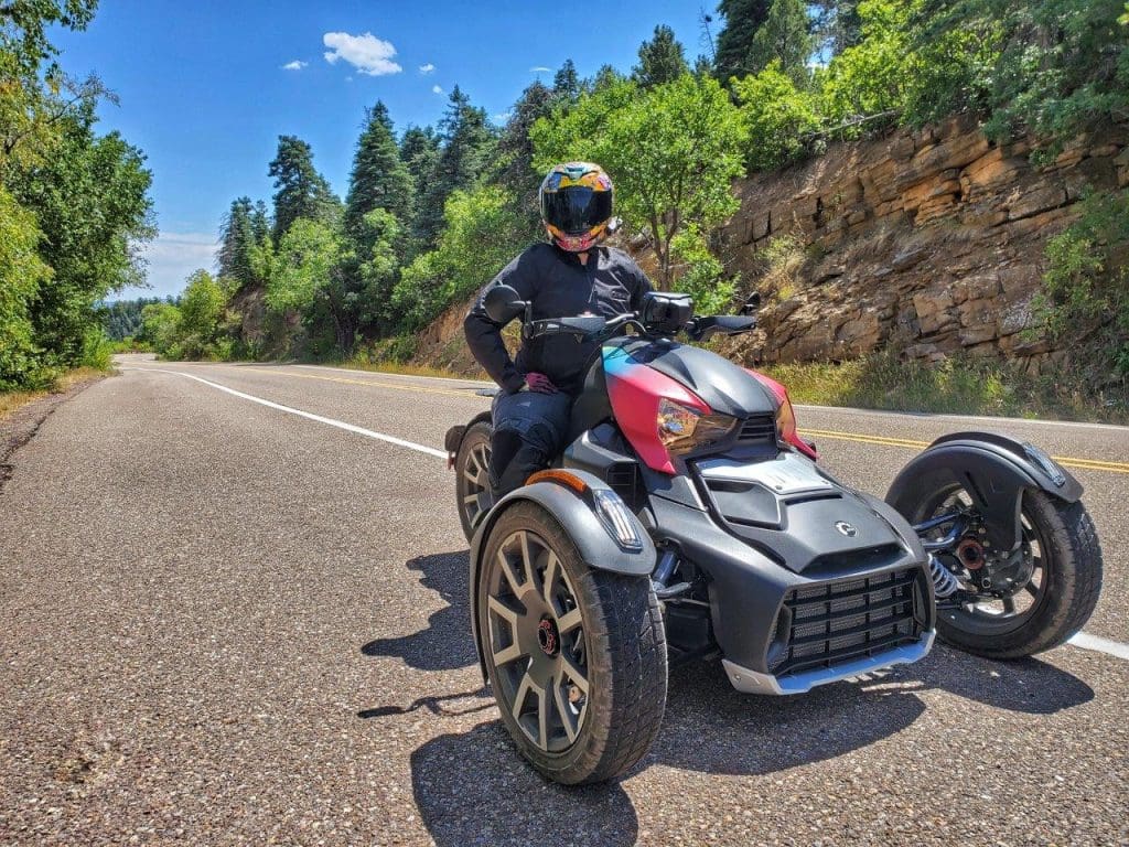 Rider next to the side of highway on Can-Am Ryker 900 Rally Edition