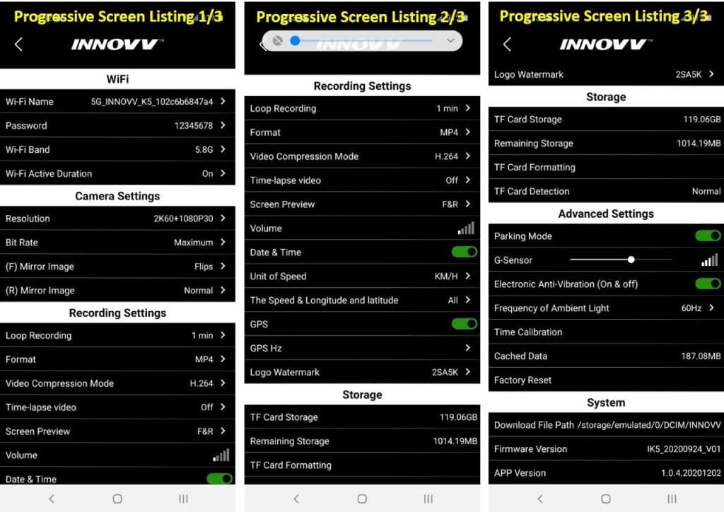 INNOVV camera software settings