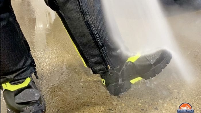 Using a pressure washer to simulate riding in the rain on my Klim Adventure GTX boots. Using a pressure washer to simulate riding in the rain on my Klim Adventure GTX boots.
