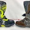 This photo shows the significant height difference between the toe boxes on the Klim Adventure GTX and Sidi Adventure 2 Gore-Tex boots.