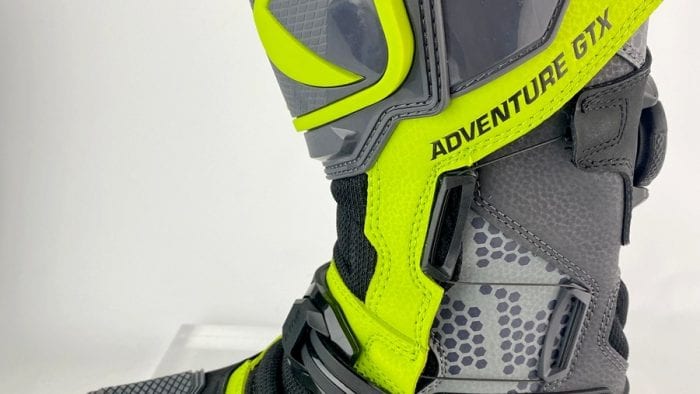A side view of a left, Klim Adventure GTX boot. A side view of a left, Klim Adventure GTX boot.