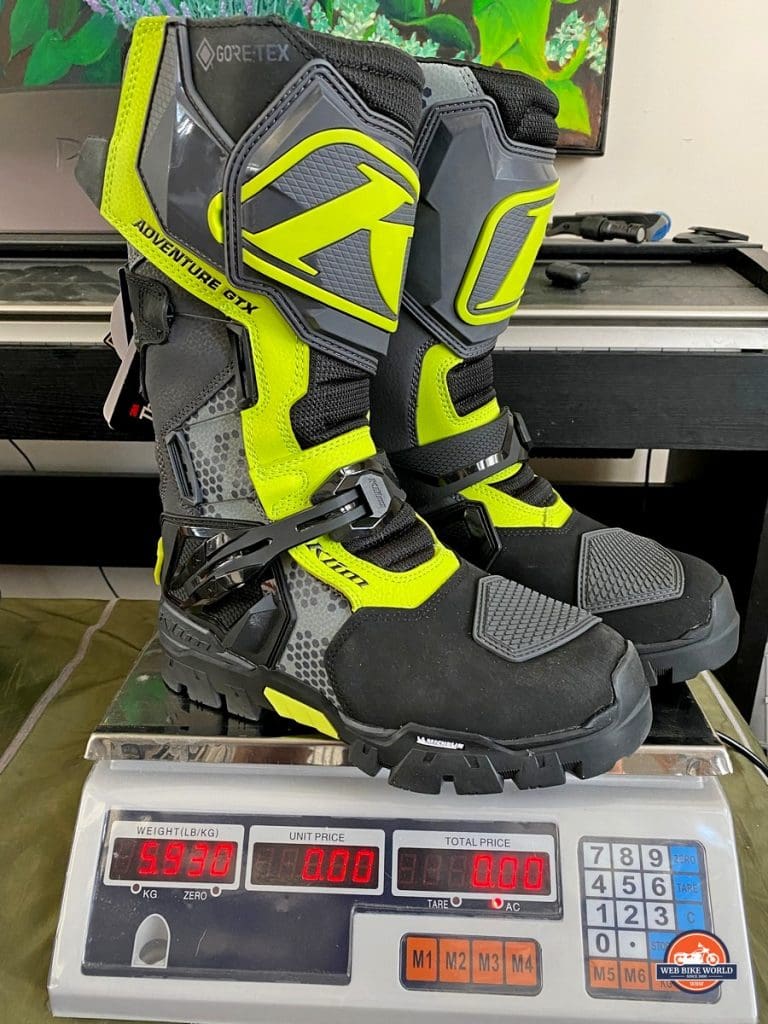 My new Klim Adventure GTX boots on a scale.