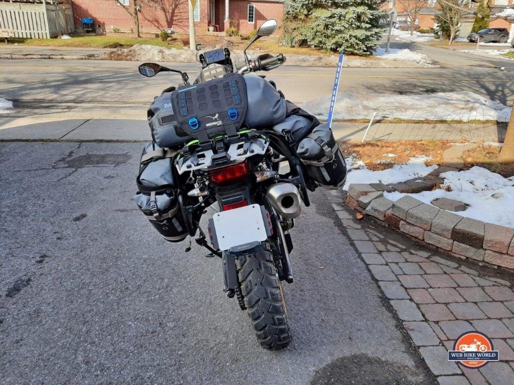 The Mosko Moto Reckless 80L v3.0 Revolver luggage on a BMW F850GS Adventure.