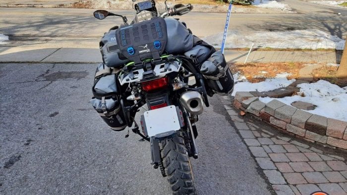 The Mosko Moto Reckless 80L v3.0 Revolver luggage on a BMW F850GS Adventure. The Mosko Moto Reckless 80L v3.0 Revolver luggage on a BMW F850GS Adventure.
