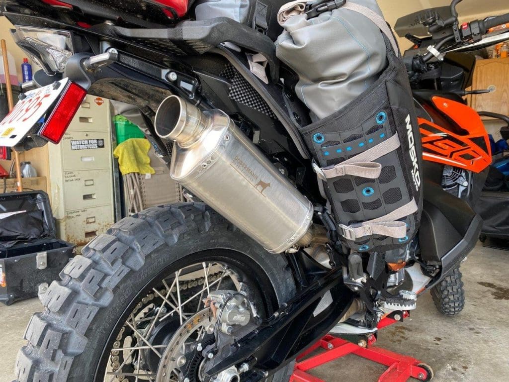 Mosko Moto Reckless 80L V3.0 Revolver luggage installed on a KTM 790 Adventure.