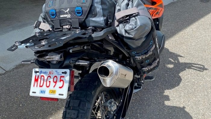 The MOLLE webbing as seen on The Mosko Moto Reckless 80L V3.0 Revolver installed on a KTM 790 adventure. The MOLLE webbing as seen on The Mosko Moto Reckless 80L V3.0 Revolver installed on a KTM 790 adventure.