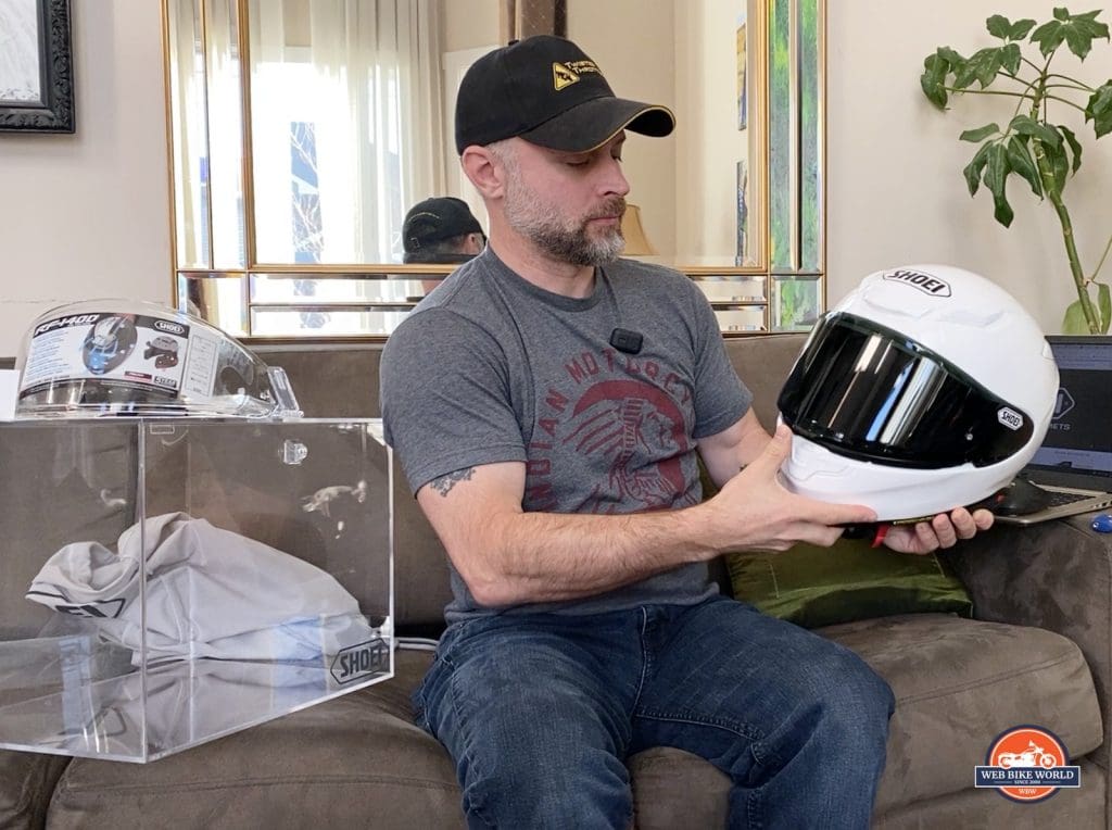 Me holding the brand new Shoei RF-1400 helmet.