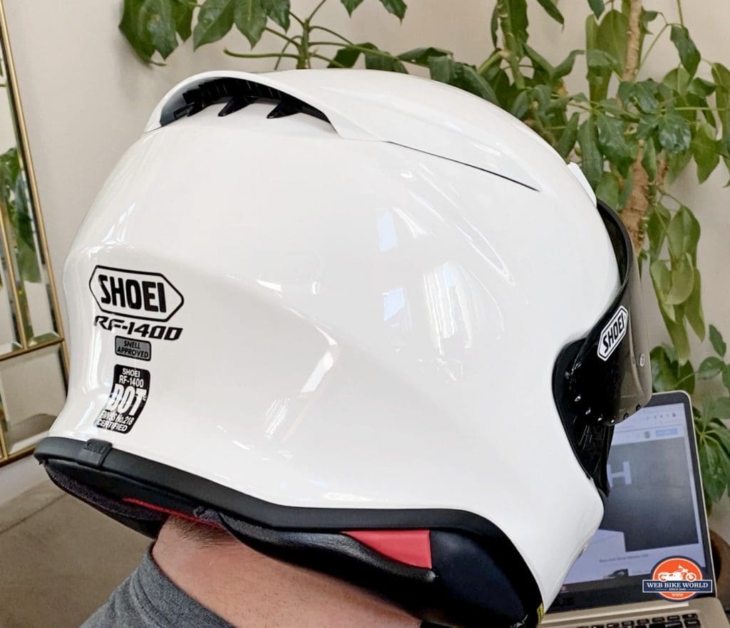 The rear view of the new Shoei RF-1400 helmet.