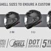 The 4 shell sizes Shoei offers on the RF-1400 helmet.