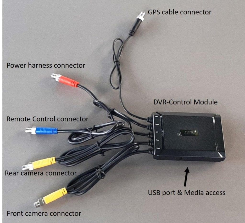 Labelled cable components attached to DVR module